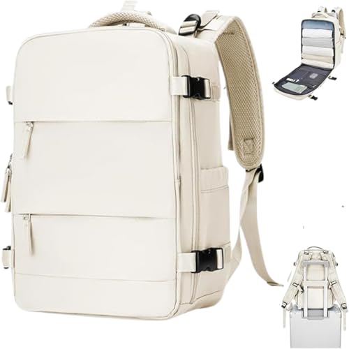 Mochila Viagem Avião Bagagem de Mão Impermeável Viral Aeroporto Low Cost Bordo Cabine com Bolsos Para Sapato Notebook - Bege