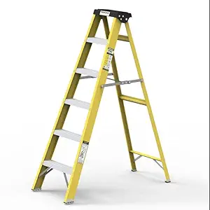 YOUNGMAN Aluminum Multipurpose Foldable Step Ladder Yellow FRP Ladder | Ladder for Home Skid-Free Steps, Shock-Free Fiber Glass Safety Ladder - (5 Step)