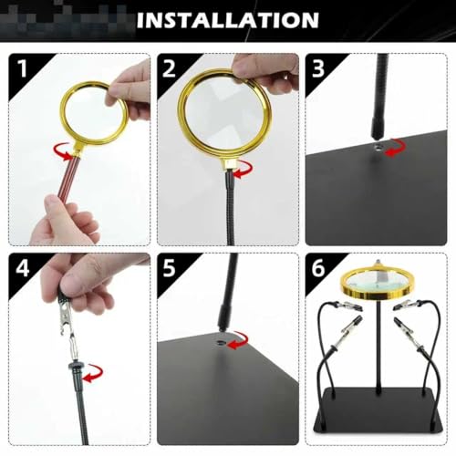 Image of XYK Helping Hands Soldering Station with 3X Magnifying Glass, 4 Flexible Helping Hand Arms Magnifier and Third Hand Soldering Tool for Electronic Repair Soldering Jewelry Crafts