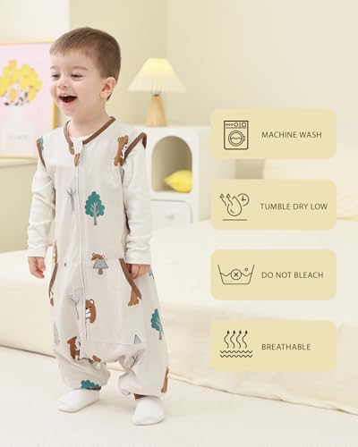 Image of HOMEAL 0.5Tog Toddler Sleep Sacks 2T-3T,Toddler Sleeping Sack with Legs, Sleep Sacks, Wearable Blanket Brown Bear