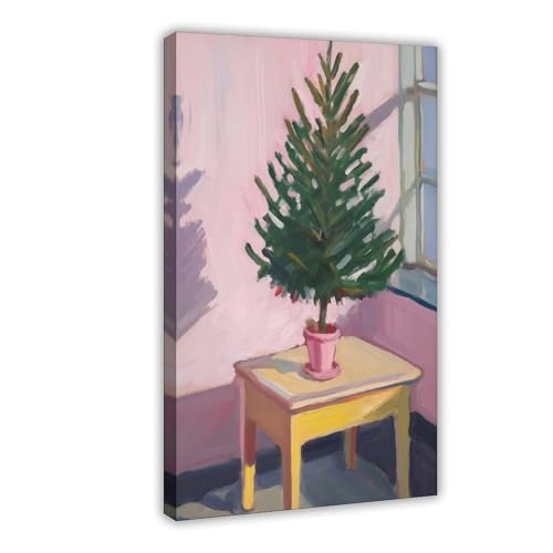 Poster rétro sapin de Noël rose preppy déco murale festive toile 40,6x61cm