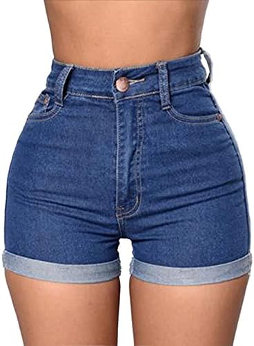 Laeyzuo Women's High Waisted Stretch Jean Shorts Foldead Hem Fashion Denim Shorts 1 Laeyzuo Women's High Waisted Stretch Jean Shorts Foldead Hem Fashion Denim Shorts
