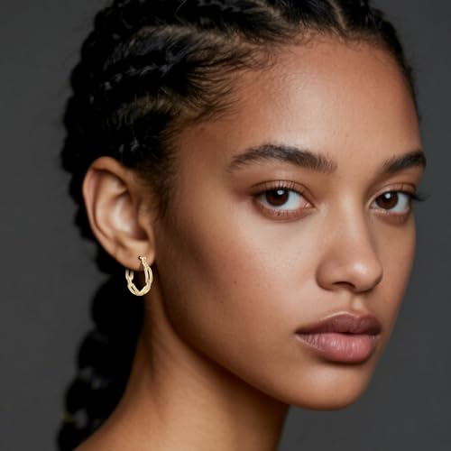 14K Gold Hoop Huggie Earrings for Women Soild Gold Earrings Diamond Hoops Earring Gold Trendy Cable Design Womens Earring 20/25/30MM2