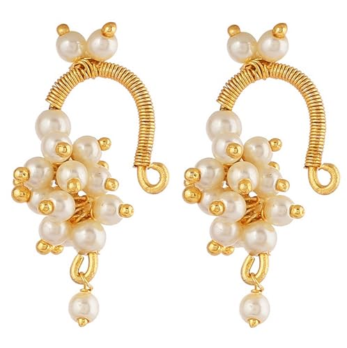 Image of VAMA FASHIONS 18K Gold Plated Anti Tarnish Half Moon Peacock Shape Traditional Maharashtrian Press on Bugadi Upper Ear Clip on Earrings For Women & Girls