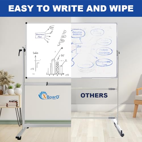 Image of XBoard Rolling Whiteboard 48x36 inch | Double-Sided Mobile Dry Erase Board Aluminium Frame for Home School Office Live Streaming