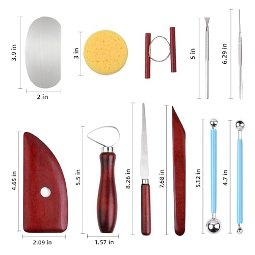 blisstime 18pcs clay sculpting tools basic clay pottery carving tool kit with wooden handles and tool bag