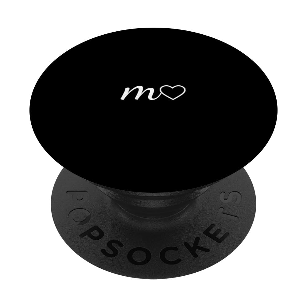 White Initial Letter M Heart Minimalist Black PopSockets Adhesive PopGrip