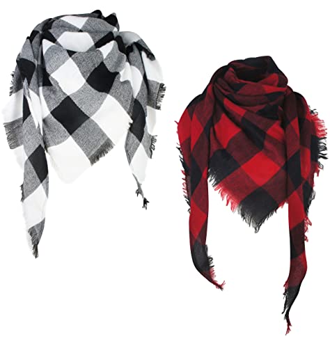 2 Pack of Triangle Fall Winter Soft Plaid Scarfs for Women Scarf Warm Shawls and Wrpas