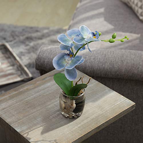 Mygift Blue Synthetic Silk Phalaenopsis Orchid, Fake Flowers With Vase And Rock Fillers #TOP2