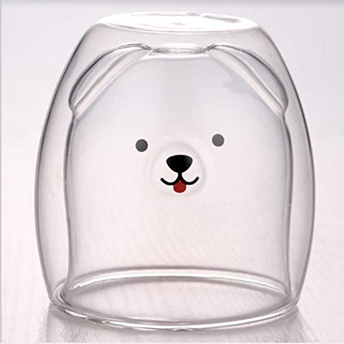 QIANHUA Tasses en Verre Tasse en Verre à Double paroi, Ours Chat Chien Animal Tasse en Verre Double Couche Tasse à café, Cadeau de Noël Tasse, Mignon thé Tasse de Lait, Chien, 360 ML Cover