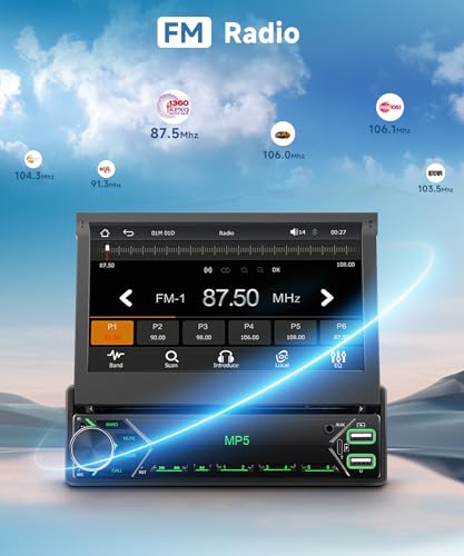 Radio para auto con pantalla retráctil táctil de 7 pulgadas miniatura 7