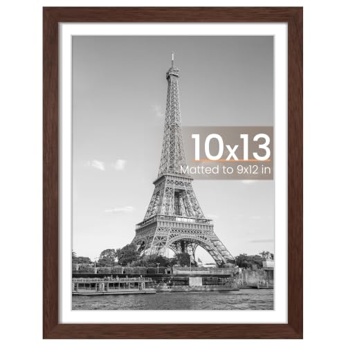 Image of upsimples 10x13 Picture Frames, Display Pictures 9x12 with Mat or 10 x 13 Without, Wall Hanging Photo Frame, Brown, 1 Pack