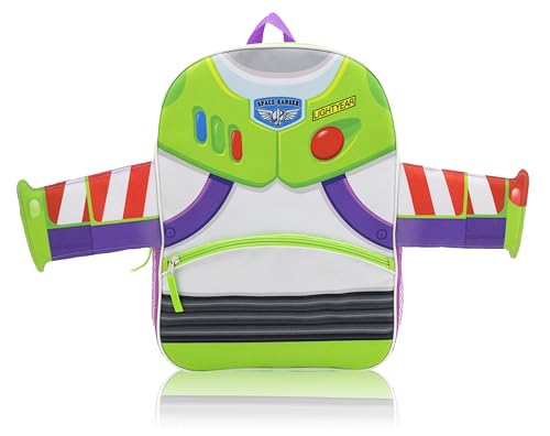 Mochila infantil Disney Pixar Buzz Lightyear | Mochila escolar Toy Story com bolso frontal, alças acolchoadas e apliques de asa | Mochila de viagem leve para meninos, meninas ou adolescentes | 40,6 cm