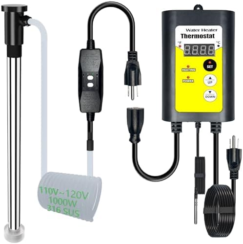 1000W Immersion Hot Tub Heater - Bathtub Heater with GFCI for Inflatable Hot Tubs - Outdoor Stock Tank, Submersible Water Heater for Mini Pool with Thermostat for Immersion Bathtub Warmer