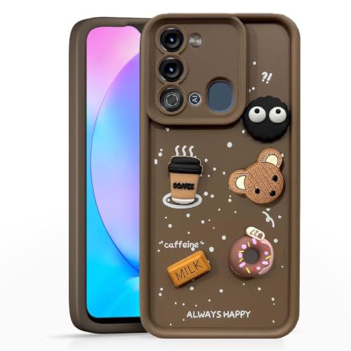 Image of Bintage Cute Fun Ball | Taddy Cartoon 3D Smiley Coffee Cup | Milk Donut | Full Protection Rubber Back Cover Compatible for Itel Vision3 Turbo - Brown