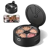 Automatic Cat Feeder Wet Food with Refrigeration & Pre-Heating, App-Controlled Auto Pet Food Dispenser for 5 Meals, Auto Cat Feeder with Night Vision Camera, Food-Grade Stainless Tray (Black)