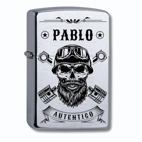 Mechero de Gasolina Compatible with Zippo, con Grabado para motoristas, Personalizable con Nombre para Motociclistas, Chopper, Idea Regalo (diseño 2: Calavera)