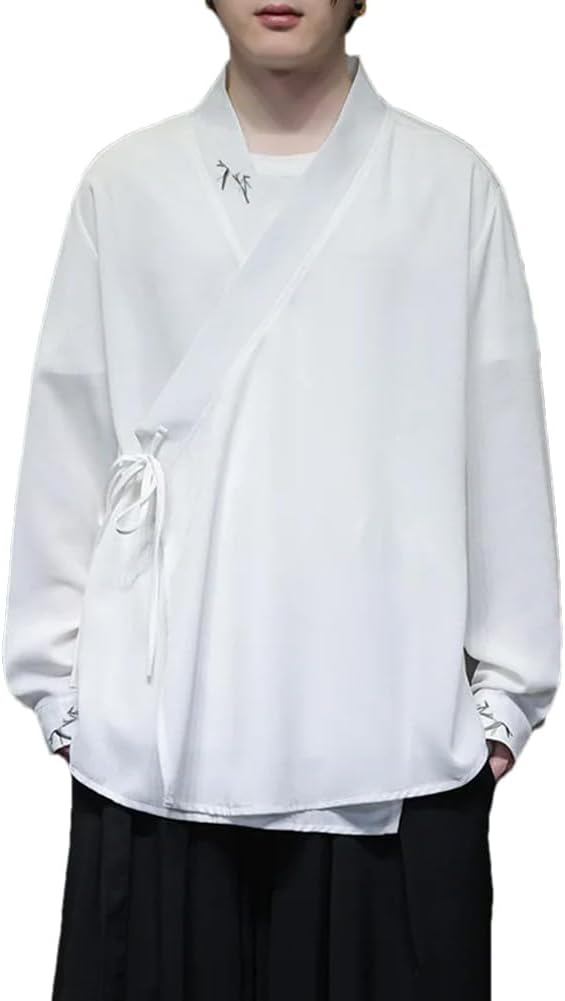 Men's V-Neck Chinese Style Embroidered Lace Up Oversized Cardigan Jacket, Casual Loose Kimono Cardigan Jacket