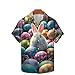 Happy Easter Shirts for Men Funny Letter Print Cute Bunny Easter Eggs Graphic Short Sleeve Button Down Hawaiian Shirt Easter Day Shirt Men C, White