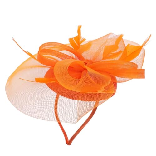 Healeved Wedding Fascinator Hat Lightweight Mesh Headband Elegant Bridal Tea Party Headpiece Women Accessories Orange