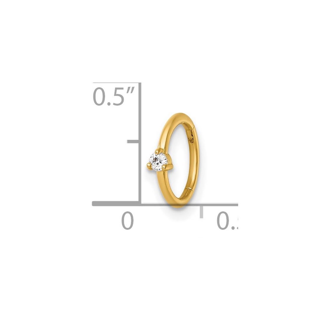 Knorpelring aus 14 Karat massivem Gold, 18 Gauge, polierter Zirkonia, simulierter Diamant, 8,0 mm, aufklappbarer Knorpelring, Schmuckgeschenk für Mutter, One Size, Zirkonia Edelstein Metall, Zirkonia