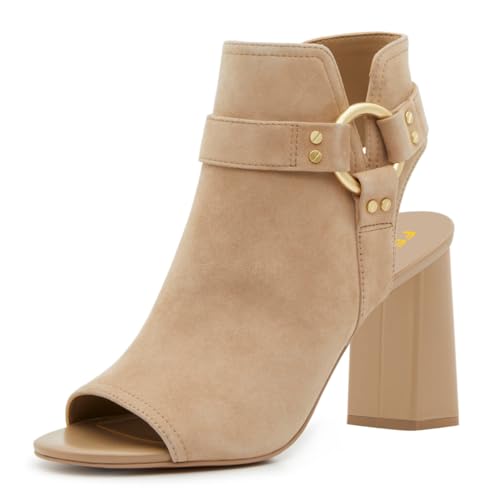 FSJ Women Peep Open Toe Ankle Booties Block Heel Metal Buckle High Heel Sandals Cutout Ankle Strap Zipper Cocktail Nightclub Pumps Shoes Size 4-16 US