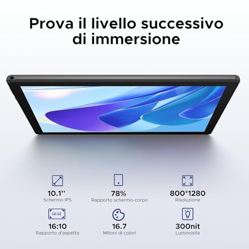 Doogee U10 Android 16 Tablet 10 Pollici Gemini Ai, 16GB(4+12) RAM+128GB/2TB Tf, Wifi 6, 1280 * 800 Ips Hd, 5060Mah, 8MP+5MP, Tablet In Offerta Widevine L1/BT5.0/OTG - Grigio - 4
