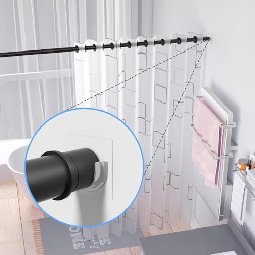 YEHOSHUN 6 Pack Shower Rod Holders No Drilling, Adhesive Curtain Rod Brackets for Wall, Strong Tension Rod Holder Up to 30 lbs, Waterproof for Tile Marble Painted, Apartments Dorms (Rod Not Included) - 2