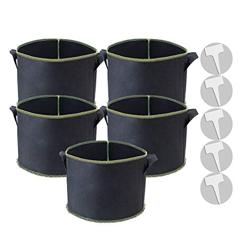 5 Pack 3 Gallon Plant/Flower Grow Bag Garden Bags to Grow Vegetables Heavy Duty Thickened Non-Woven Fabric Aeration Planter Pot with Handle for Potatoes Tomatoes and Other Vegetables(Black)