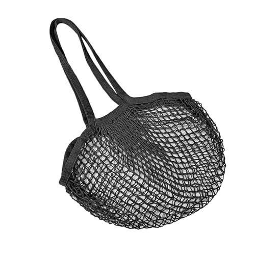 Soulnioi Reusable Grocery Mesh Bag Long Handle Cotton String Mesh Produce Bags Organic Grocery Shopping Bags Portable/Washable Long Handle Mesh Bag for Fruit and Vegetables Storage Black 1PC