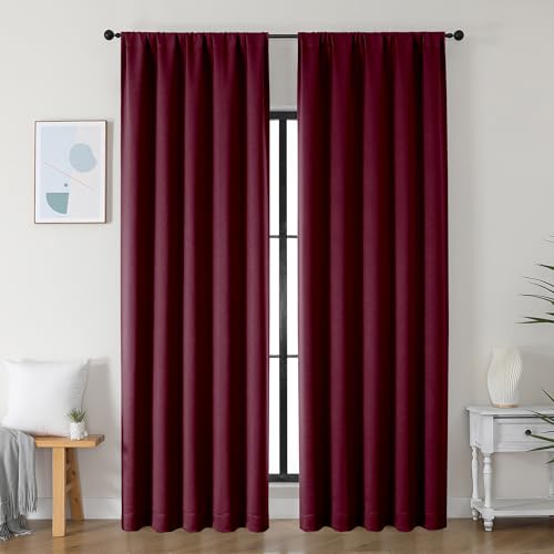 Simplebrand Ava Burgundy Blackout Curtains for Bedroom 90 Inches Long 2 Panels Set, Solid Privacy Energy Saving Living Room Window Treatment Curtains Blackout Drapes, W50 x L90 Inch, Burgundy