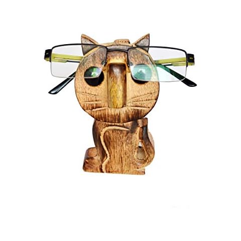 ETROVES Wooden Cat Eyeglass Holder - Bedside Eye Glass Holder/Stand, 5 Inch, Brown Cover