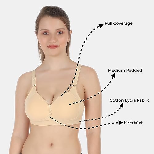 Image of Tweens Lite Wite - Minimiser Medium Padded Cotton Lycra Bra (Plus Size) - Triple Hook - Full Coverage - Wirefree - Seamless T-Shirt Bra