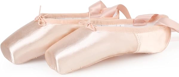 Scarpe da Danza Punta Classica Scarpette da Balletto Pointe Rosa con Nastro e Puntali per Donna e Ragazza - 1