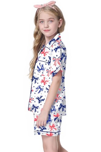 Image of Schbbbta Girls Womens Pajamas, Satin Silky Pjs Set Kids 2Pcs Button-Down Nightwear Sleepwear Gift for Mommy and me