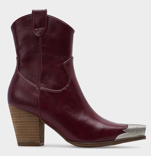 Western Metal Toe Ankle Boots Cowboy Boots for Women Cowgirl Boots Pointed Toe Zipper Boots Stacked Heel Boots2