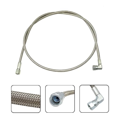 Image of SecosAutoparts 4AN turbo oil feed line adapter 60 inch Turbo Feed Line Length Stainless Steel Braided 4AN Pressure Stainless Remote Turbocharger Oil Drain Return Line AN4 90 Degree End Straight Hose
