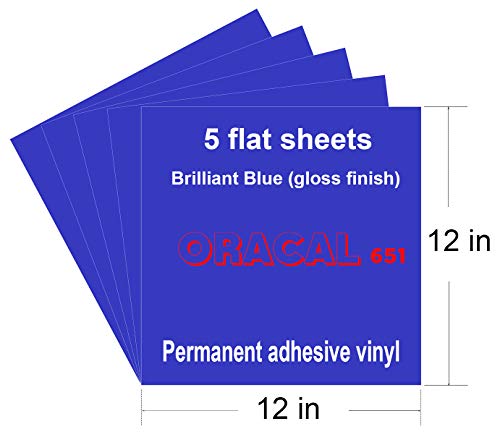 Oracal 5 Brilliant Blue 651 Vinyl Sheets, 12X12 Permanent Adhesive Backed Vinyl Sheets, Craft Vinyl For Indoor/Outdoor Lettering, Marking, Decorating, Car Decals, Window Graphics, Home Décor, Sticker #TOP1