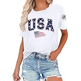 T-shirt pour femme avec inscription américaine et détails du drapeau - Haut patriotique du 4 juillet | T-shirt décontracté pour les fans de l'Amérique, Style_b01 Blanc, M