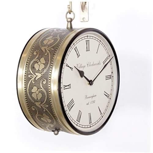 Tuzech Brass Finish Antique Style Round Hanging Wall Mount Home Decor Double Side Wall Clock Creative Classic British Look Clock Best For Gift (8 Inches) #TOP1