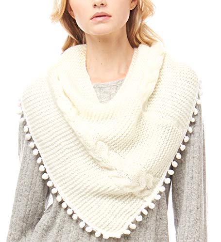 MIRMARU Women's Soft Warm Cable Knitted Loop Tube Infinity Scarf Wrap Shawl with Pom Pom Tassel