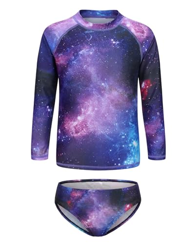 Image of Girls Long Sleeve Rash Guard Set Tie Dye Bathing Suits Two Piece Swimsuits for Kids Swim Shirts 3-16 Years