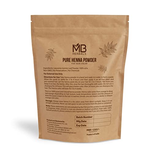 Mb Herbals PUREHENNA227G 100% Pure & Natural Henna Powder, 8 Oz (227 Gram) / 0.5 Lb, For Natural Orange-Red Hair Color, Triple Sifted Henna For Hair Dye thumb #3