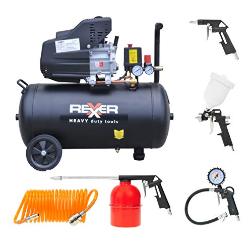 DRUCKLUFT-KOMPRESSOR 50 L, 2.0 HP, 8 BAR MIT 5-TLG DRUCKLUFT SET