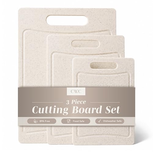 COOK WITH COLOR Non-Slip Cutting Board Set – Kitchen Essentials with Easy Grip Handle for Meat, Veggies, and Fruits, 3 Cutting Boards, Speckled White