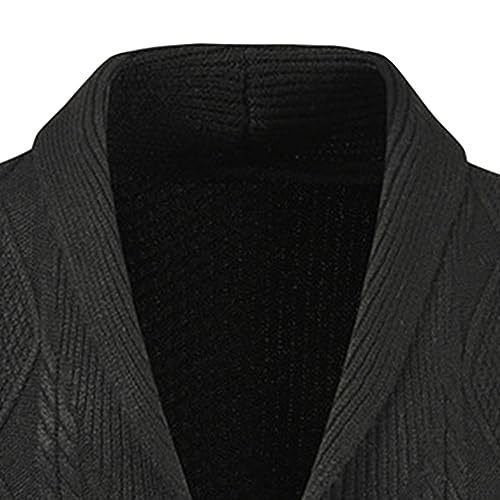 Mens Casual Shawl Collar Cardigan Sweater Button Down Open Front Knitwear Cable Knitted Ribbed Outwear With Pocket2
