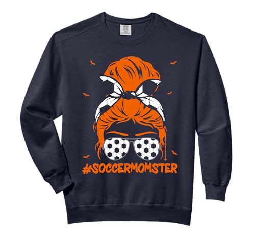 Soccer Momster for Women Halloween Mom Messy Bun Hair Comfort Colors Adult Sweatshirt
