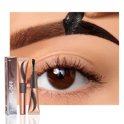 FeiCuiYun Eyebrow Tattoo Peel Off Tint Gel for Women, Dark Brown Peel Off Eyebrow Tint with 150°Small Curved Tray, Last Up to 5 Days, Waterproof, Fuller & Defined Looking Brows (04#Chocolate)