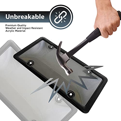 Vaygway Smoked Car Plate Cover- Frames Shields Combo Screws Included-Unbreakable Tinted Fits Us Standard Plates Novelty Bubble Design Covers (2 Smoked Unbreakable License Plate Cover & Frame) #TOP2