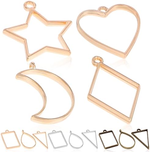 EXCEART 30 Pieces Open Bezels for Resin, 10 Styles Assorted Geometric Necklace Pendant , Metal Geometric Hollow Frame Pendant Blanks Charms for Resin Jewelry Making